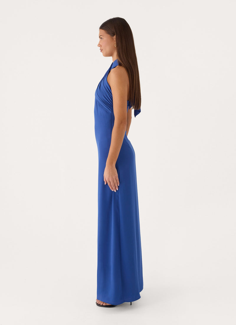 Solmara Cross Halter Maxi Dress - Cobalt Blue