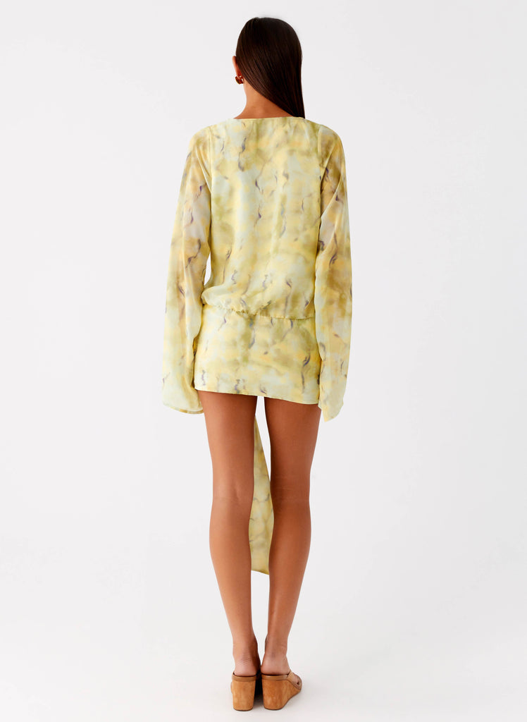 Sorrel Long Sleeve Mini Dress - Yellow Tie Dye