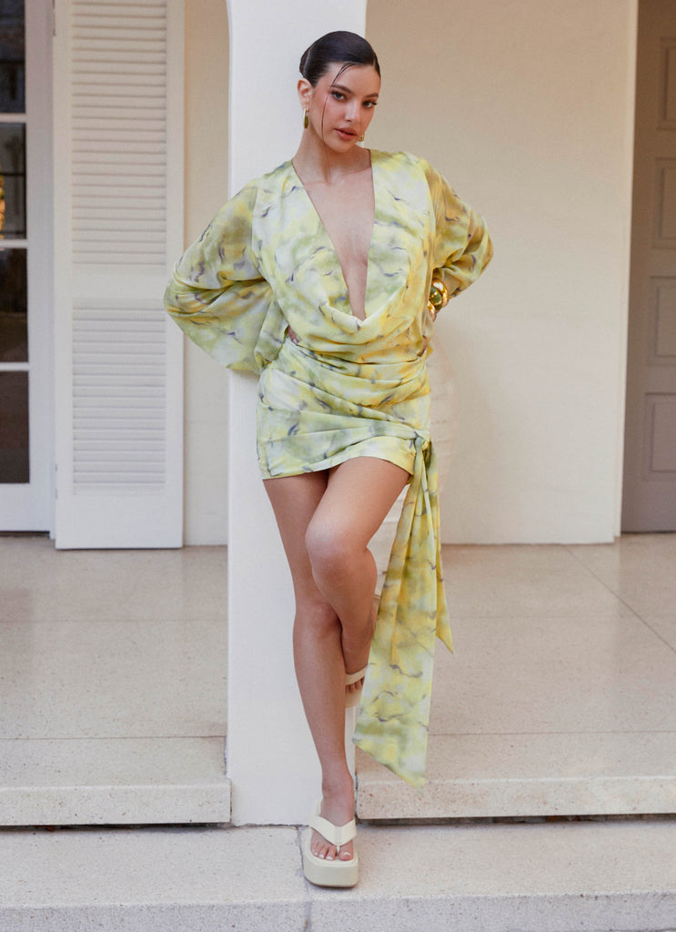 Sorrel Long Sleeve Mini Dress - Yellow Tie Dye