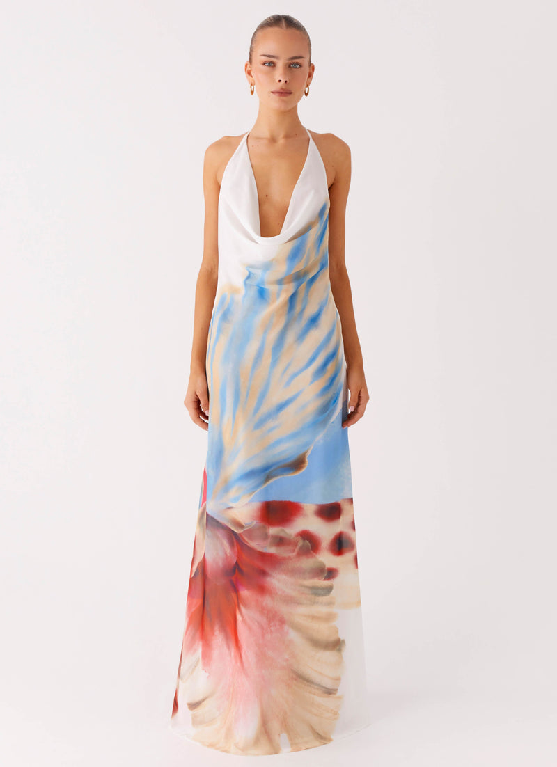Stars Align Cowl Maxi Dress - White Sea Bloom