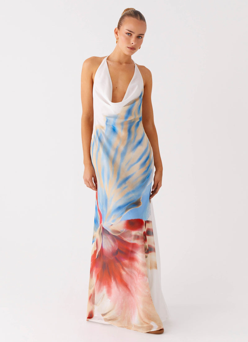 Stars Align Cowl Maxi Dress - White Sea Bloom