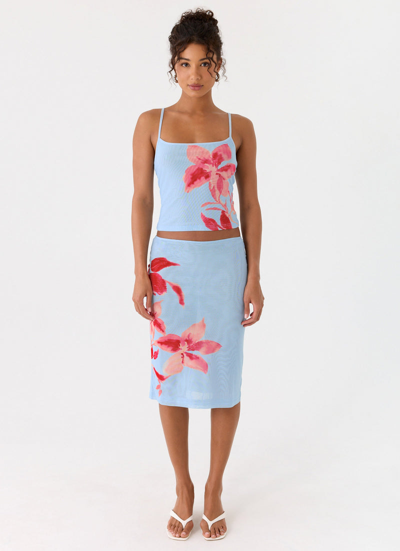 Tamia Midi Skirt - Blue Petal