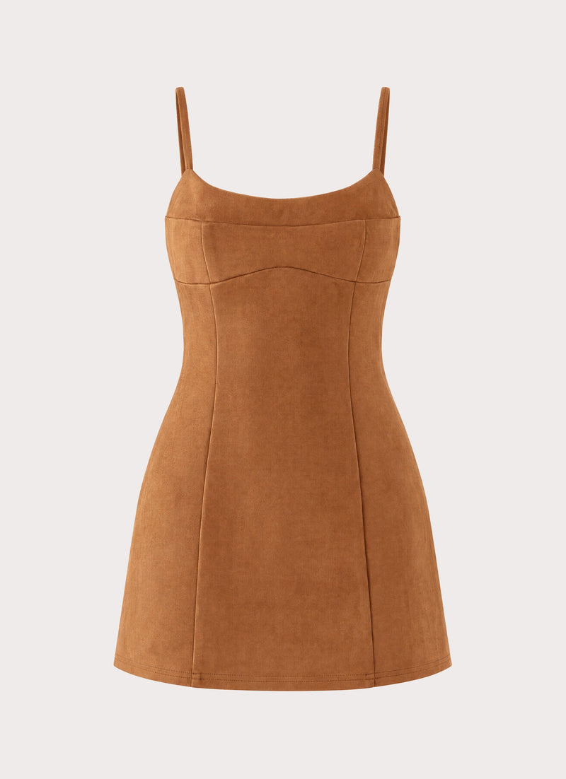 Tatum Faux Suede Mini Dress - Tan