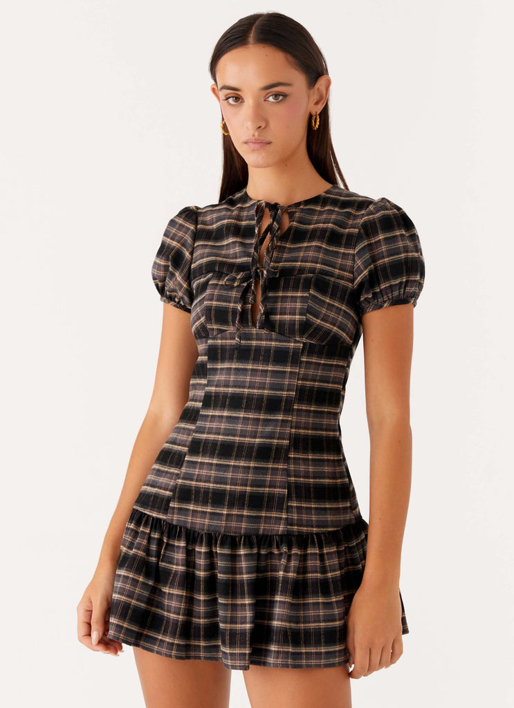 Taylor Keyhole Mini Dress - Brown Check