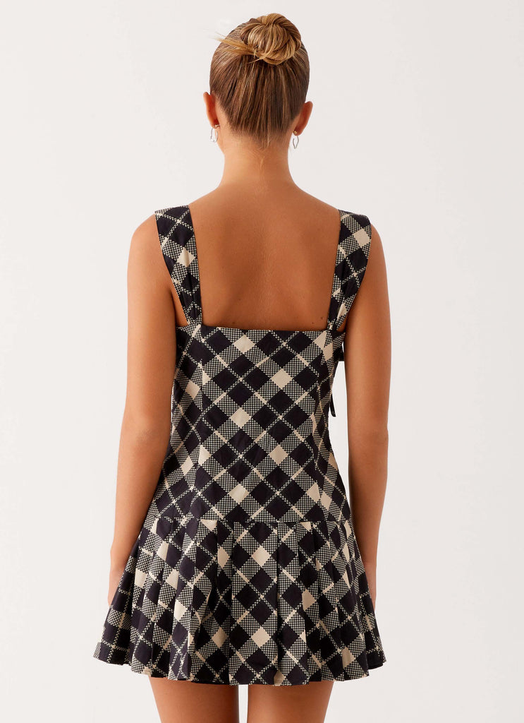 Tuni Cotton Mini Dress - Taupe Check
