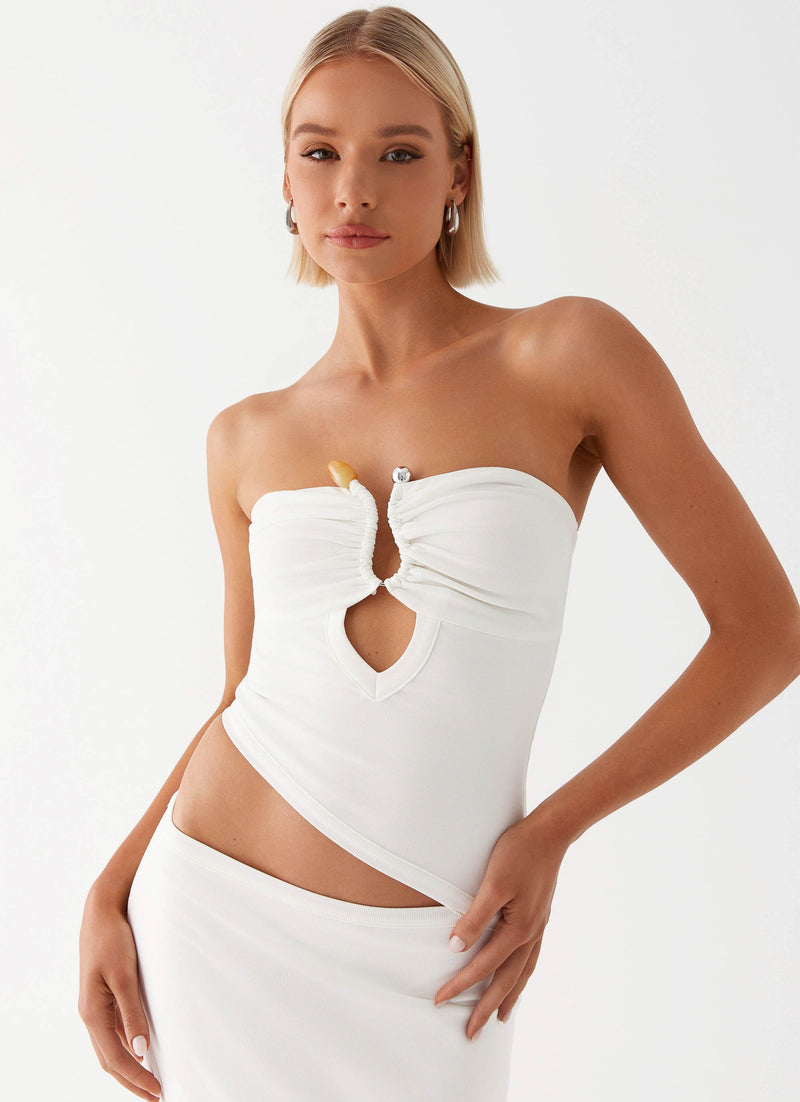 Womens Martha Ruffle Mini Dress in the colour White in front of a light grey background
