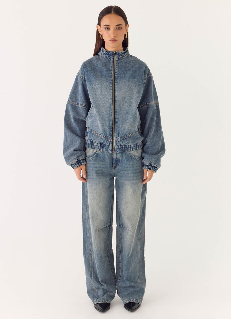Waylon Denim Bomber Jacket - Mid Wash Blue