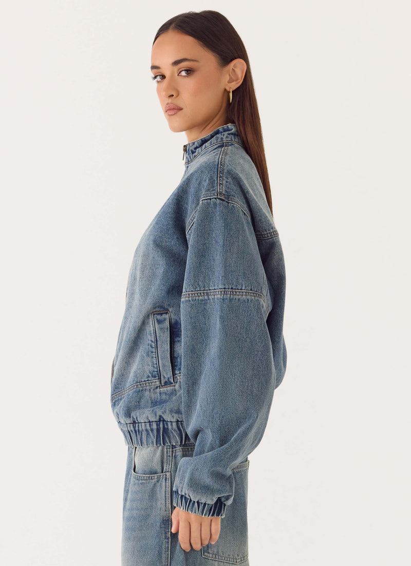 Waylon Denim Bomber Jacket - Mid Wash Blue