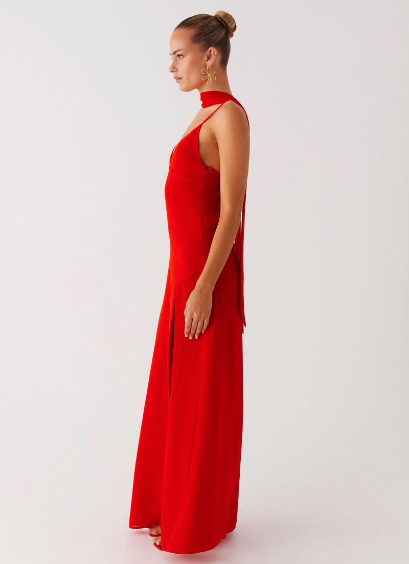 Yorke Scarf Maxi Dress - Raspberry Red