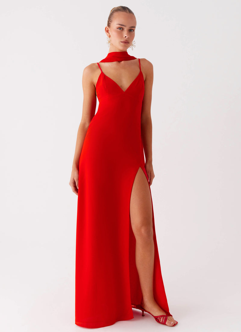 Yorke Scarf Maxi Dress - Raspberry Red