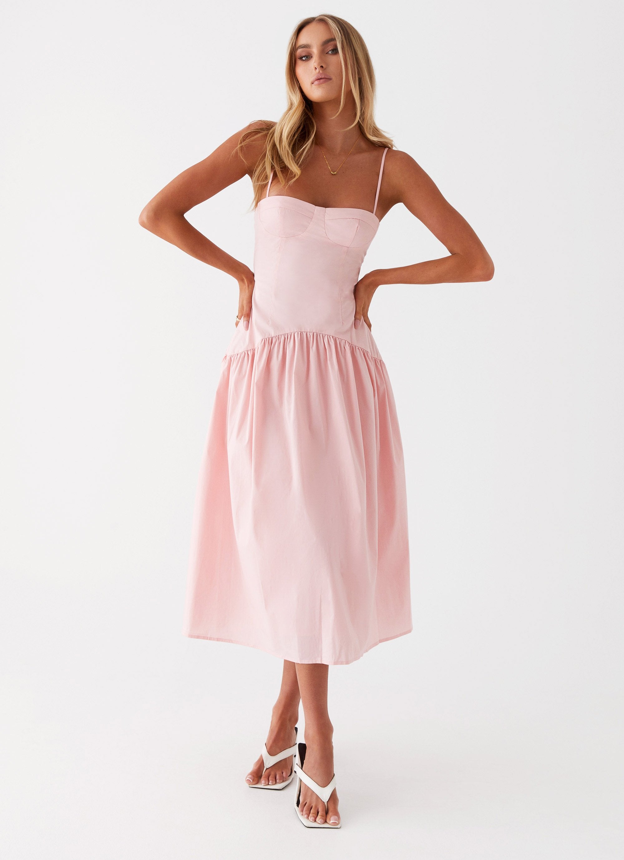 pink bustier midi dress Pink Gingham Corset Midi Dress