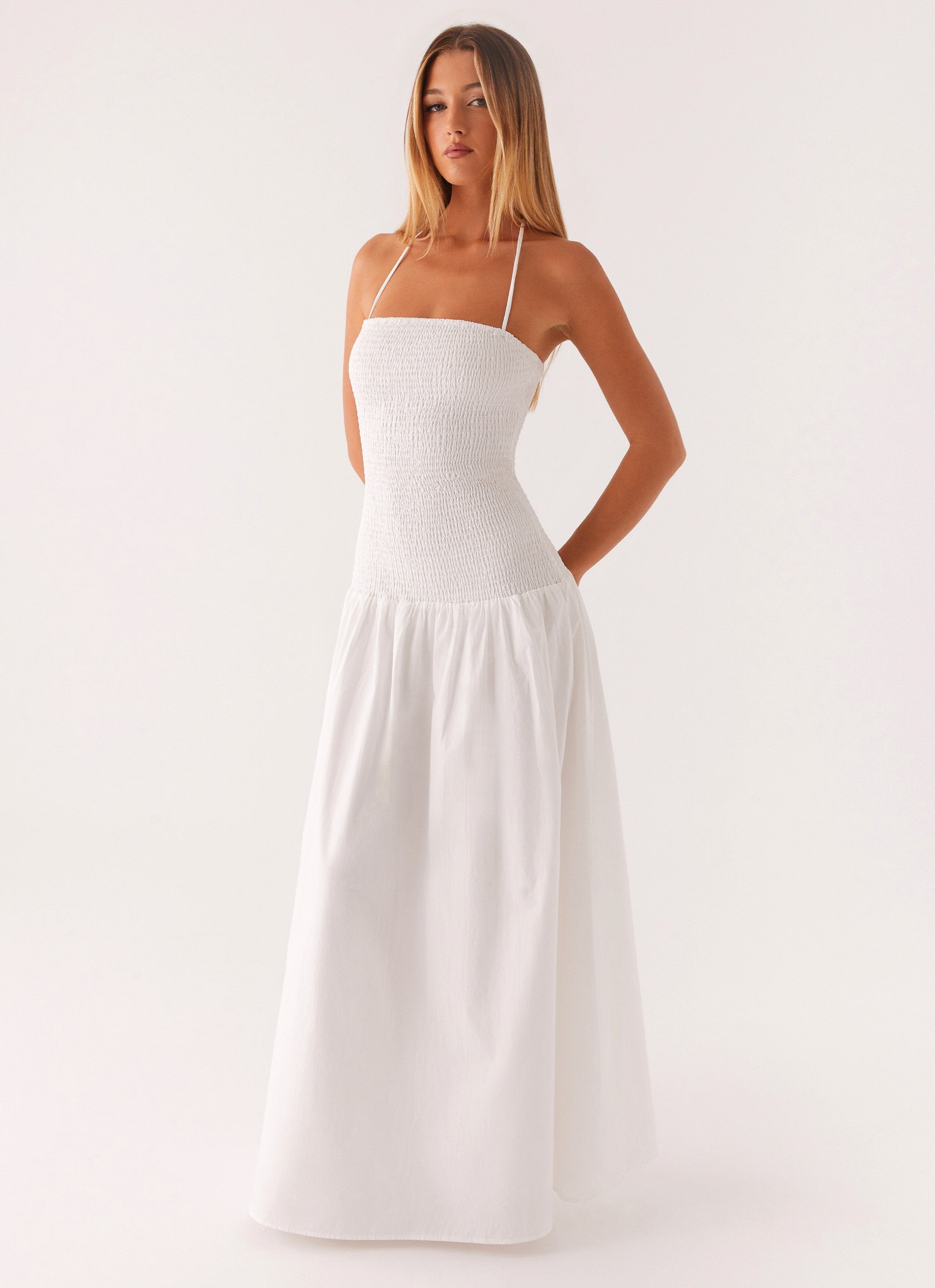 peppermayo white maxi dress Sorority | Libra Dress sheer skirt flows beautifully Carmel Maxi Dress - White
