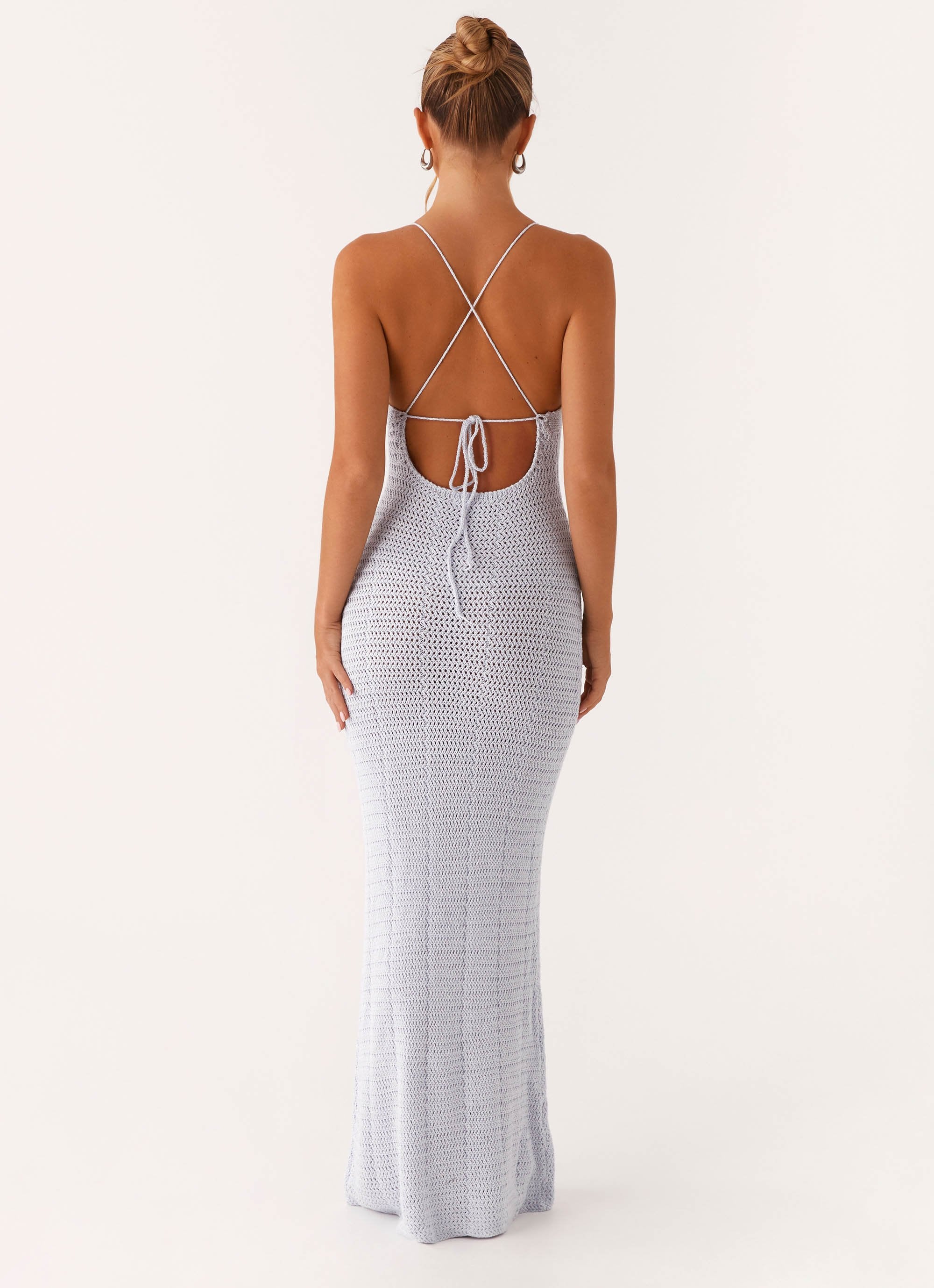silver crochet dress Zara Rose Crochet Maxi Dress
