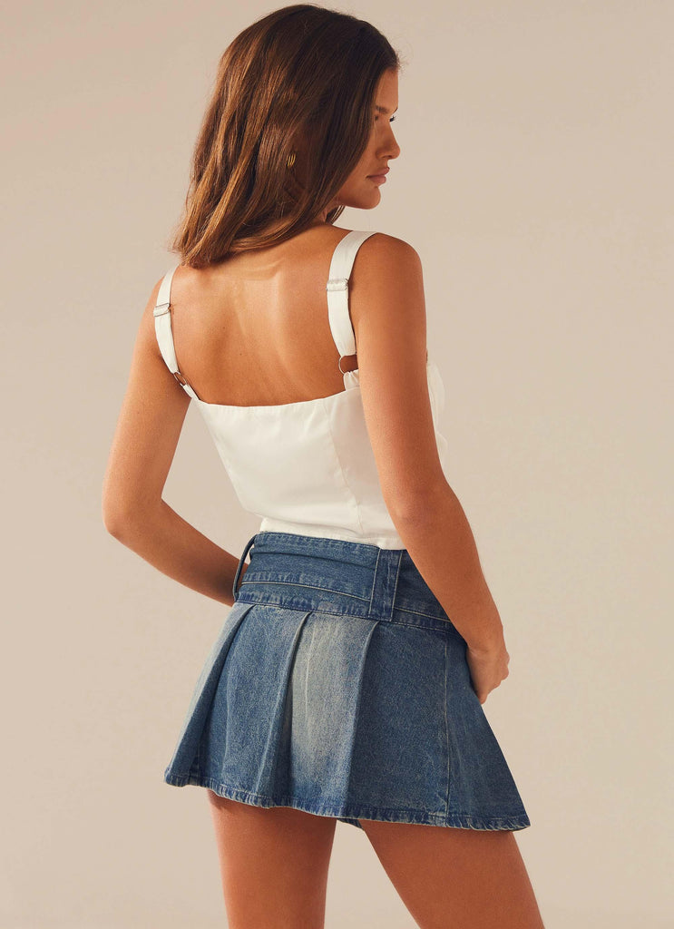 No Angel Denim Mini Skirt - Washed Blue - Peppermayo