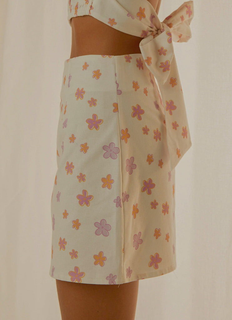 Morning Market Linen Mini Skirt - Pink Wild Poppies - Peppermayo