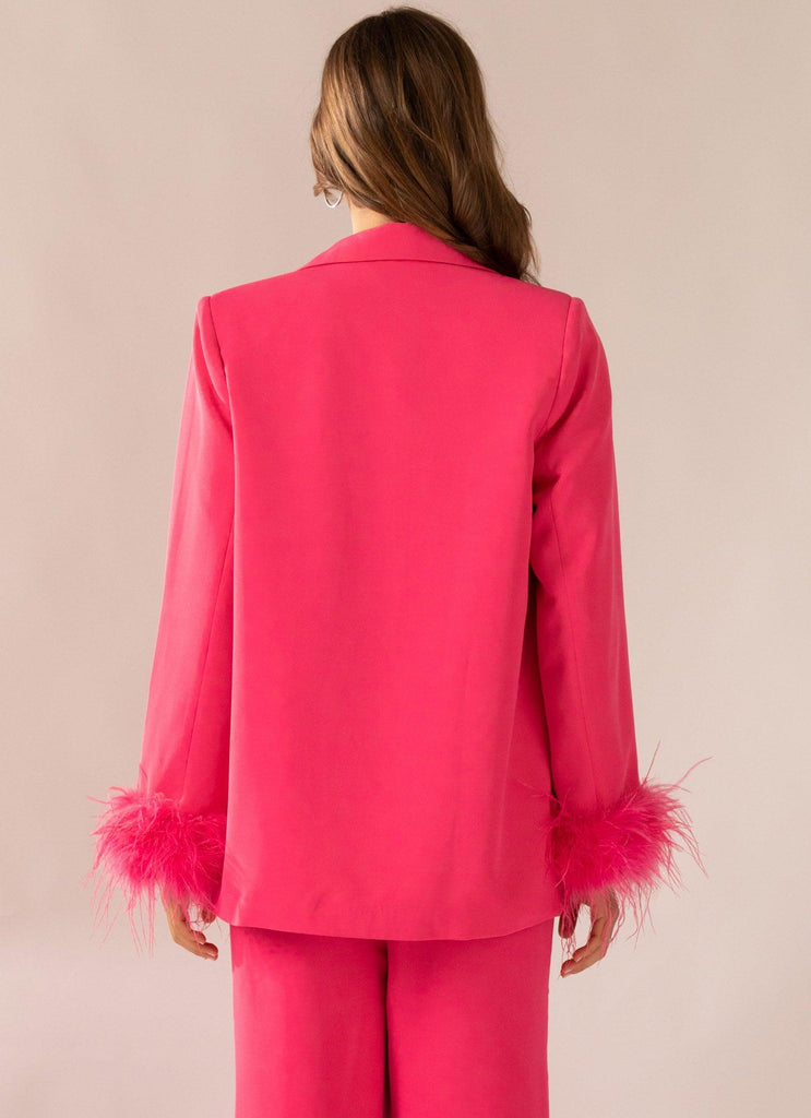 Shake It Off Feather Blazer - Magenta - Peppermayo