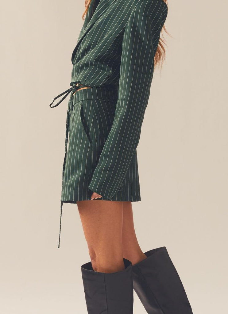 Forbidden Suit Skirt - Green Pinstripe - Peppermayo