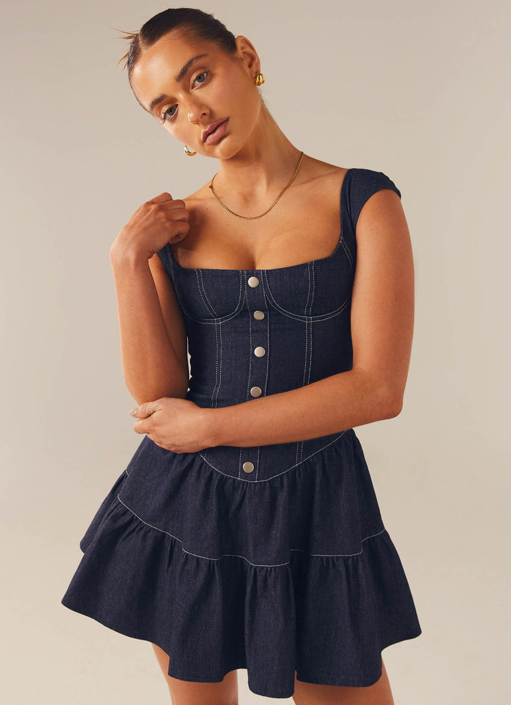 Isabella Denim Bustier Dress - Indigo - Peppermayo