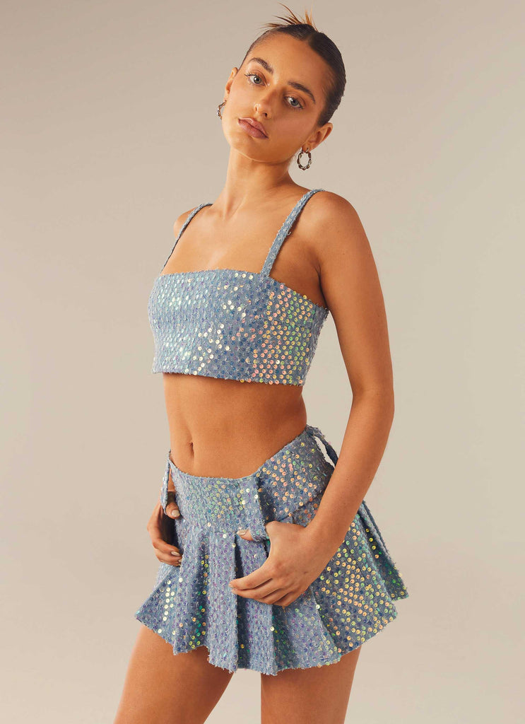 Fly Girl Crop Top - Sequin Denim - Peppermayo