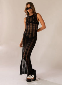 Perri Ladder Knit Maxi Dress - Black - Peppermayo