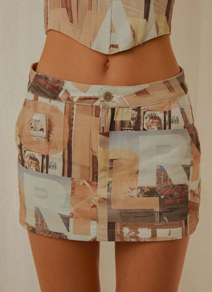 On the Edge Mini Skirt - Neutral Film Graphic - Peppermayo