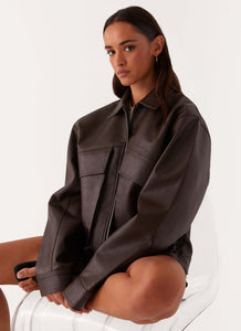 Lula Faux Leather Bomber Jacket Chocolate 5jpg