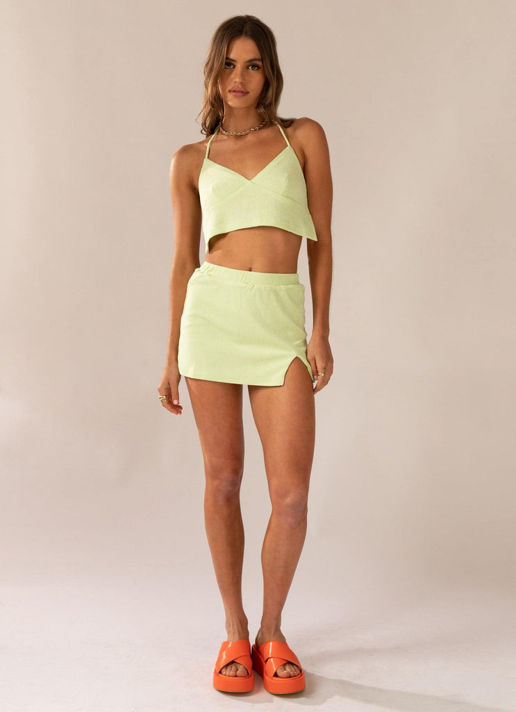 Warmer Water Terry Halter Crop - Lime Green - Peppermayo