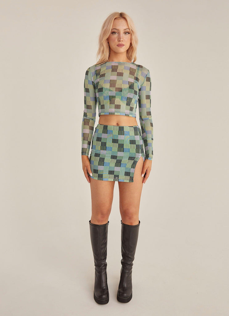 The Good Times Mesh Mini Skirt - Techno Check - Peppermayo