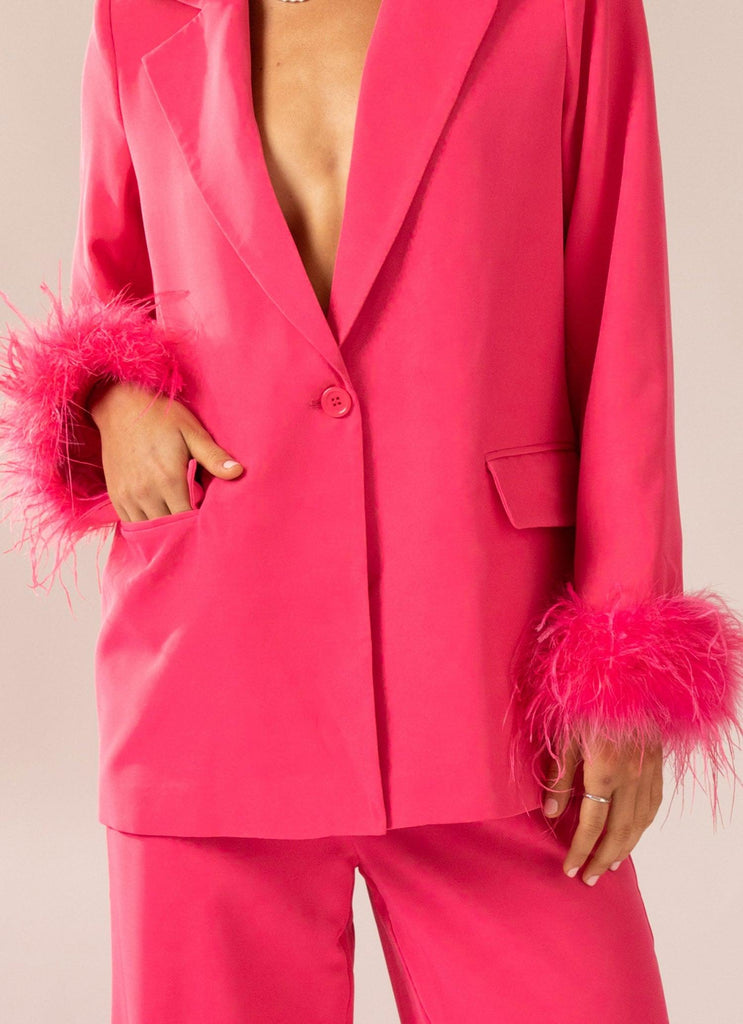 Shake It Off Feather Blazer - Magenta - Peppermayo