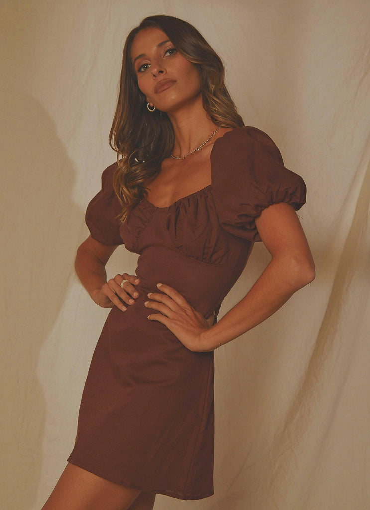 San Sebastian Linen Mini Dress - Chocolate - Peppermayo