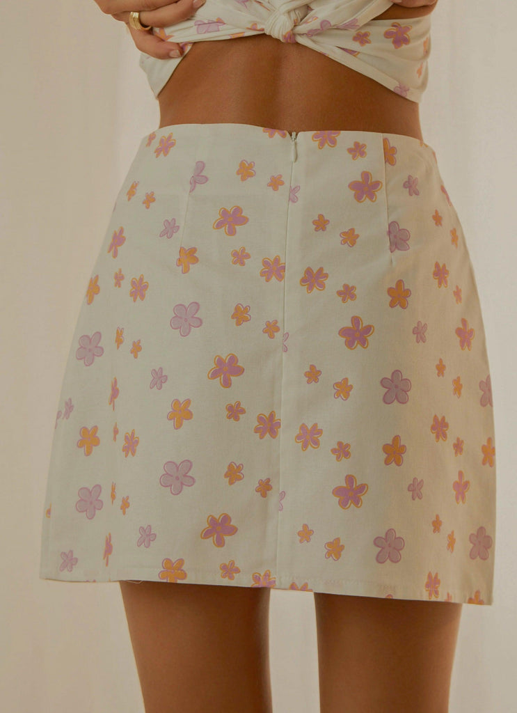 Morning Market Linen Mini Skirt - Pink Wild Poppies - Peppermayo