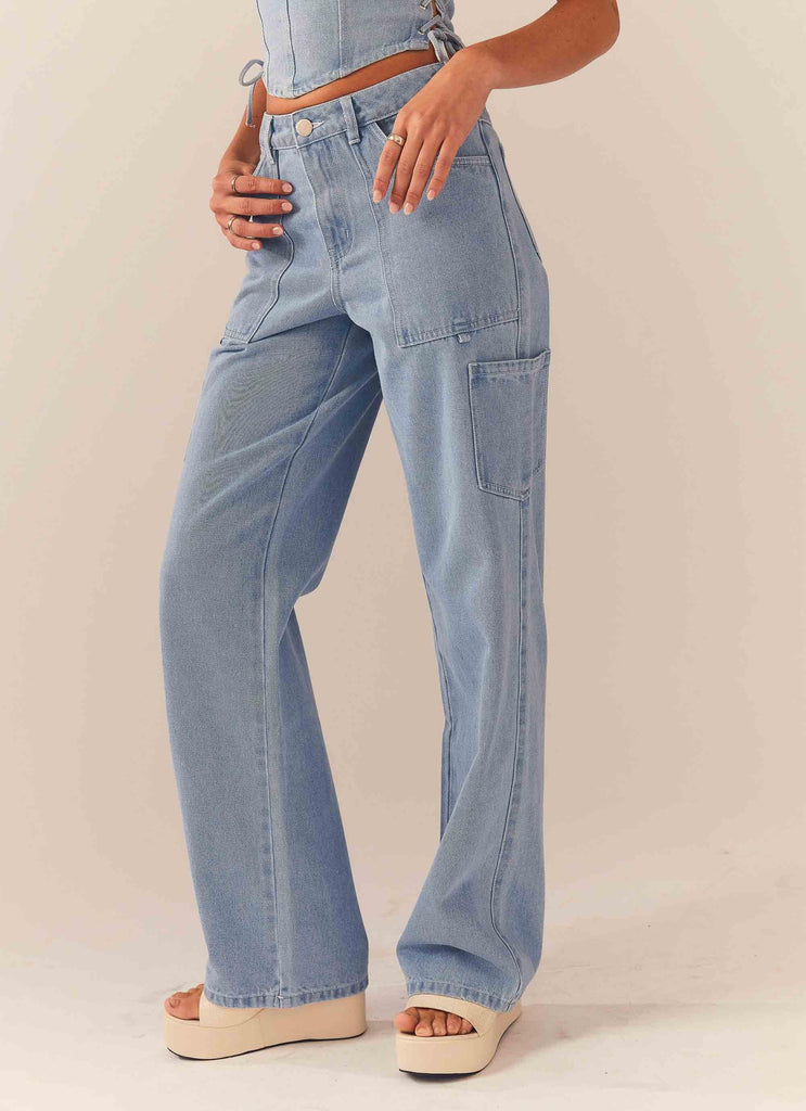 Backstage Pass Denim Lowrise Pants - Subdued Blue - Peppermayo