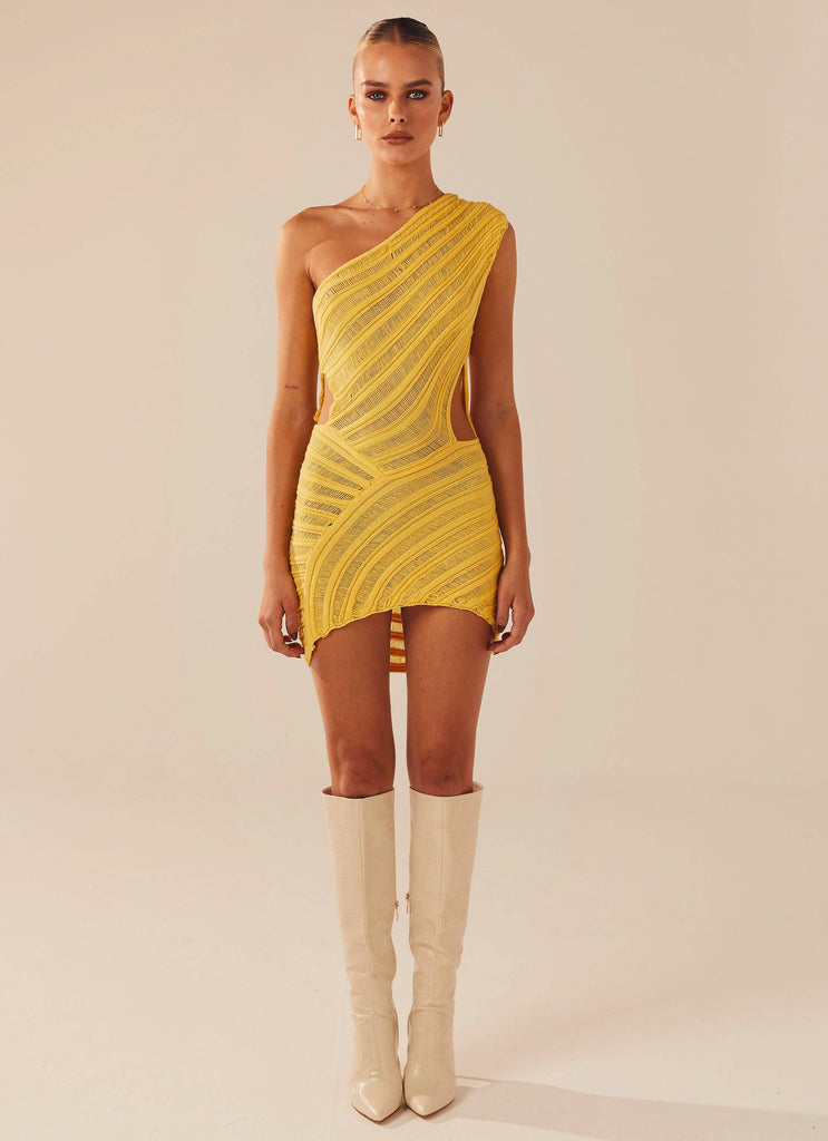 Percilla Ladder Knit Mini Dress - Yellow - Peppermayo