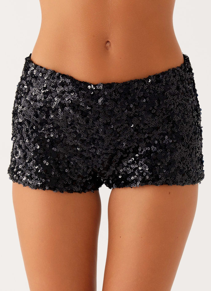 After Midnight Low Rise Sequin Mini Shorts - Black