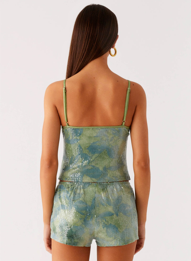 Ajean Sequin Mini Shorts - Lime Blood