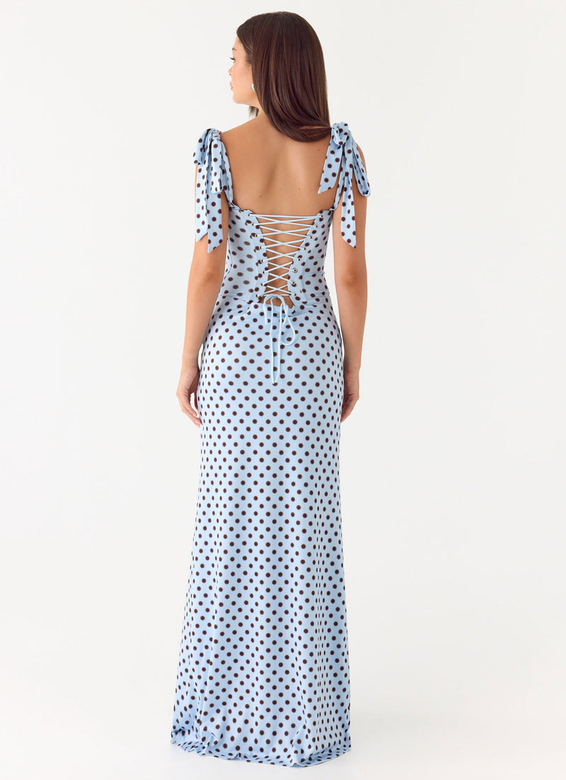 Akil Corset Maxi Dress - Blue Mocha Dot