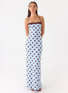 Alessandro Halter Maxi Dress - Blue Mocha Dot