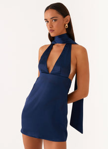 Alicia Satin Halter Mini Dress - Navy