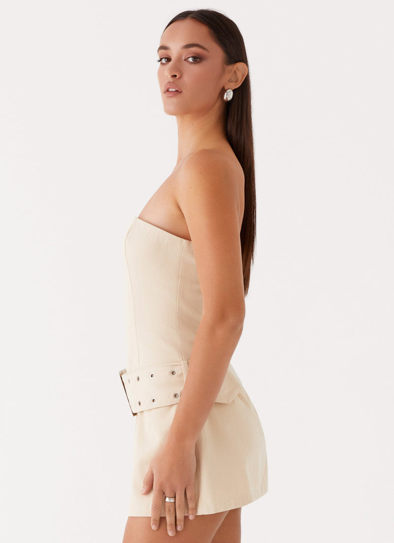 Womens Adelyen Mini Dress  in the colour  White in front of a light grey background