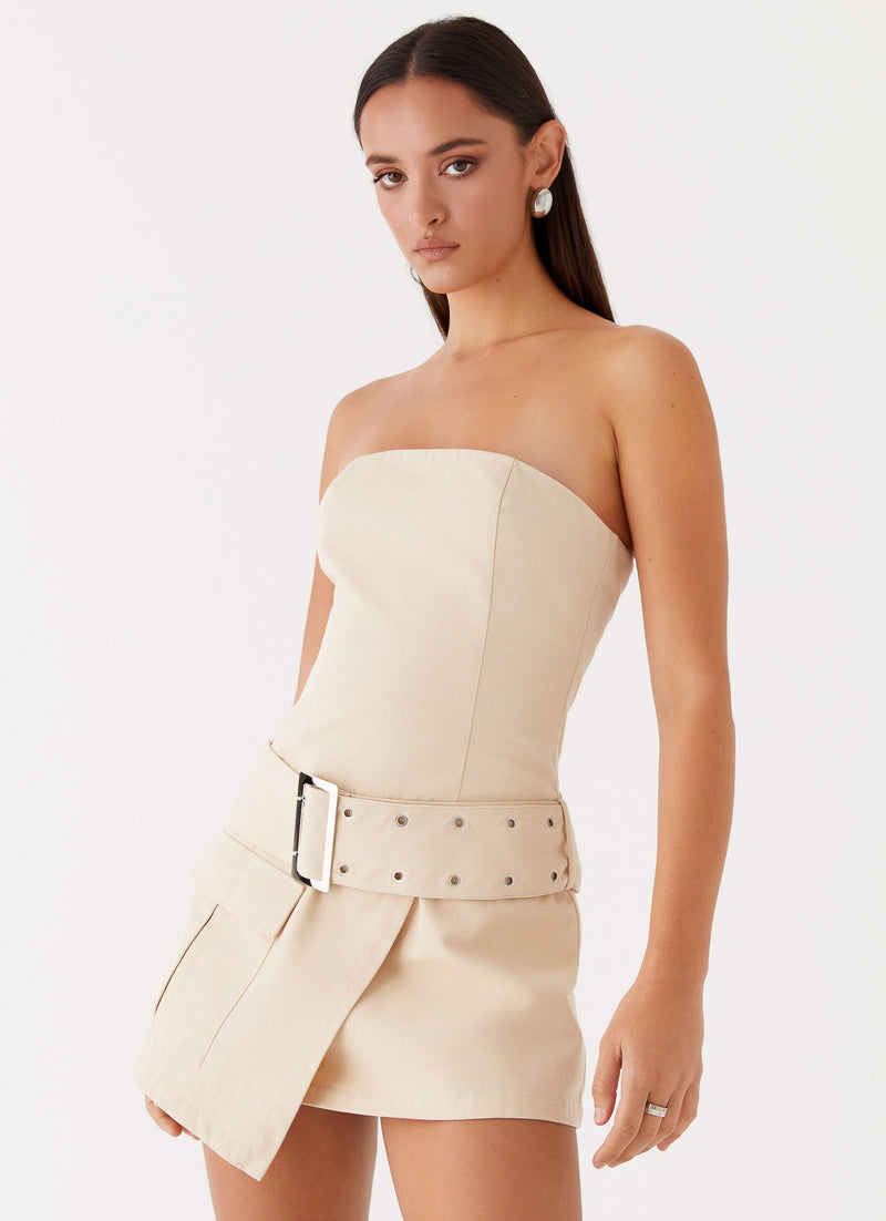 Womens Adelyen Mini Dress  in the colour  White in front of a light grey background