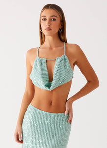 Amoura Sequin Cowl Top - Mint Sage