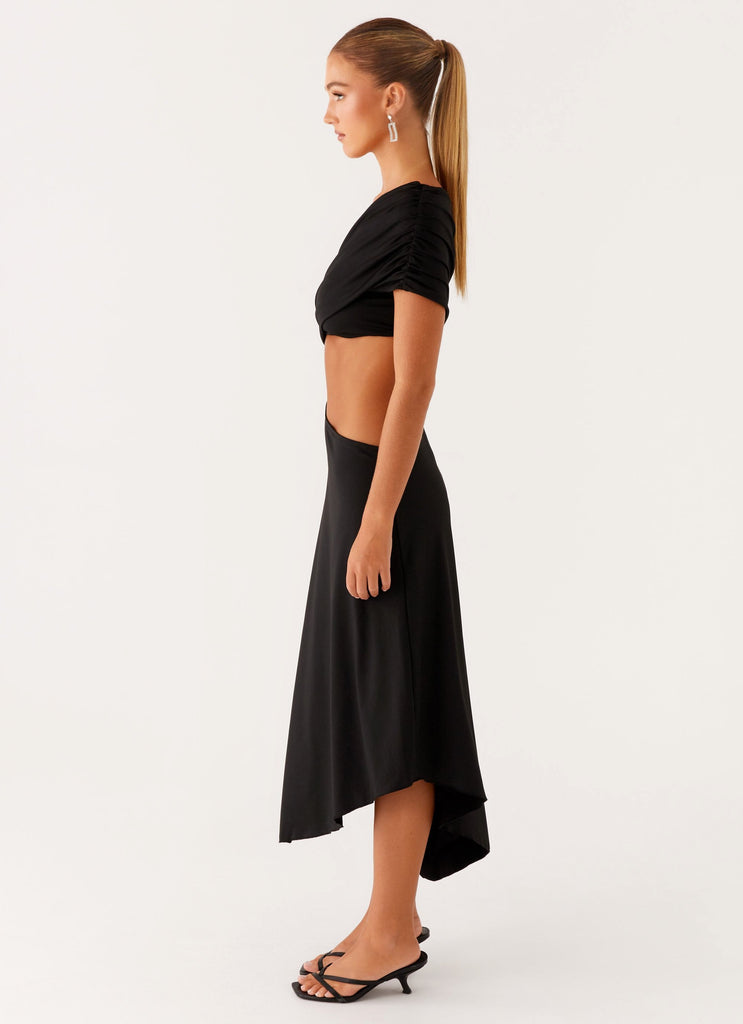 Angelina Asym Midi Dress - Black