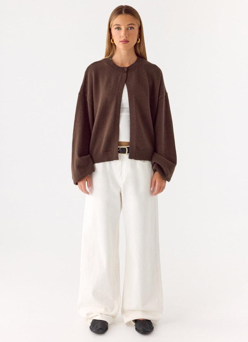 Annie One Button Cardigan - Chocolate