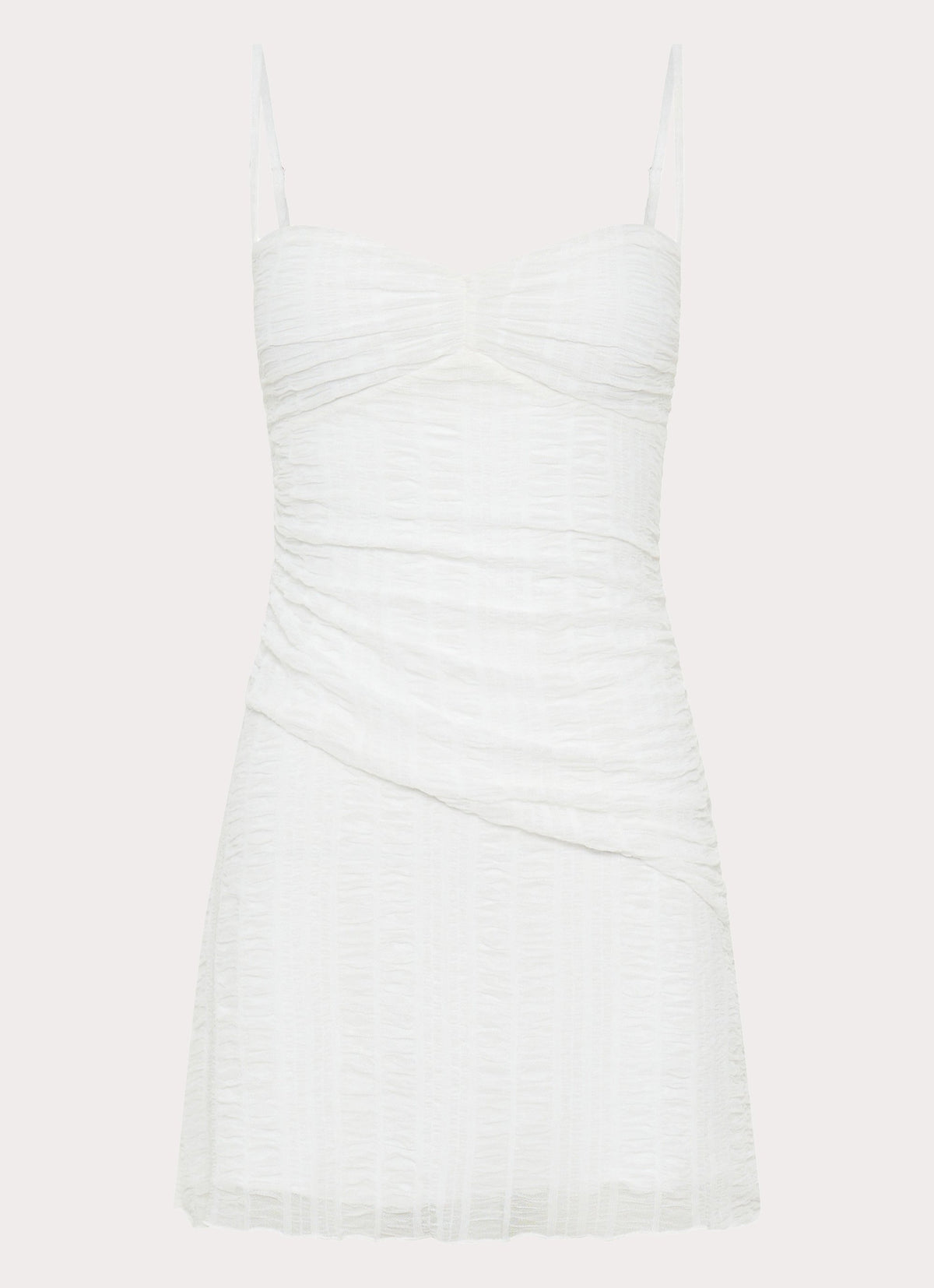Womens Arden Mesh Mini Dress in the colour White in front of a light grey background