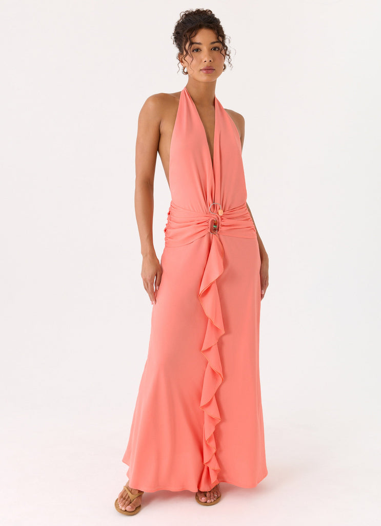 Attina Halter Maxi Dress - Coral