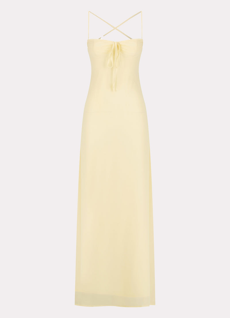 Womens Aveline Bustier Maxi Dress in the colour Yellow in front of a light grey background
