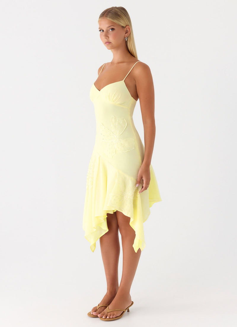 Aysha Beaded Flower Midi Dress - Yellow