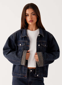 Back Again Oversized Denim Jacket - Brown Blue Acid Wash