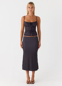 Bahama Low Rise Midi Skirt - Black Polkadot