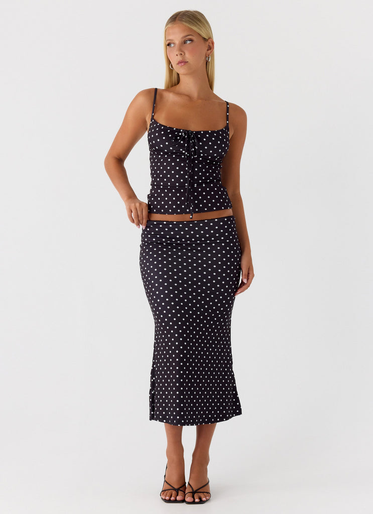 Bahama Low Rise Midi Skirt - Black Polkadot